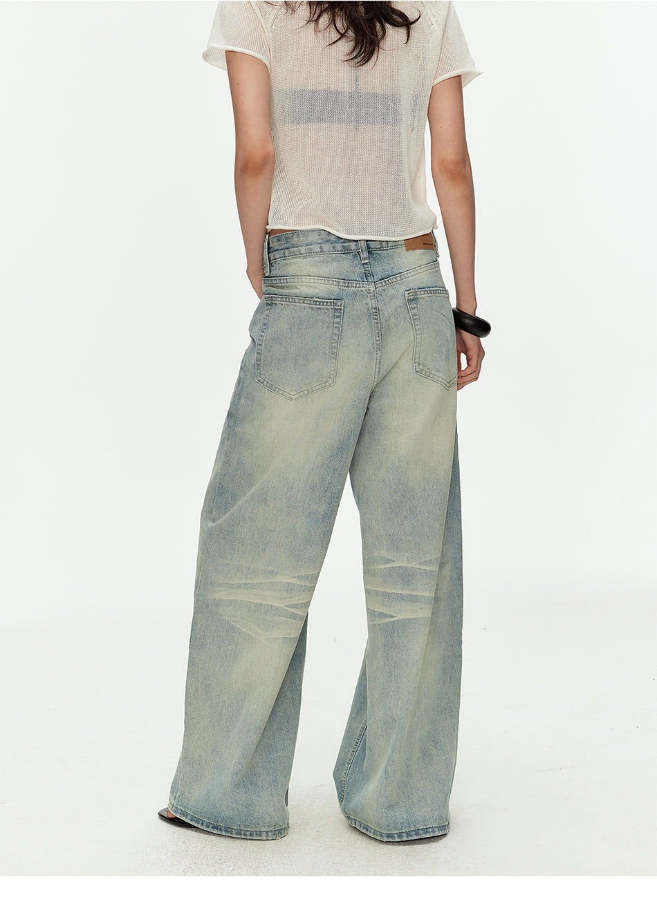 MADWITCH VINTAGE CURVED BUTTON WIDE JEANS #G60041