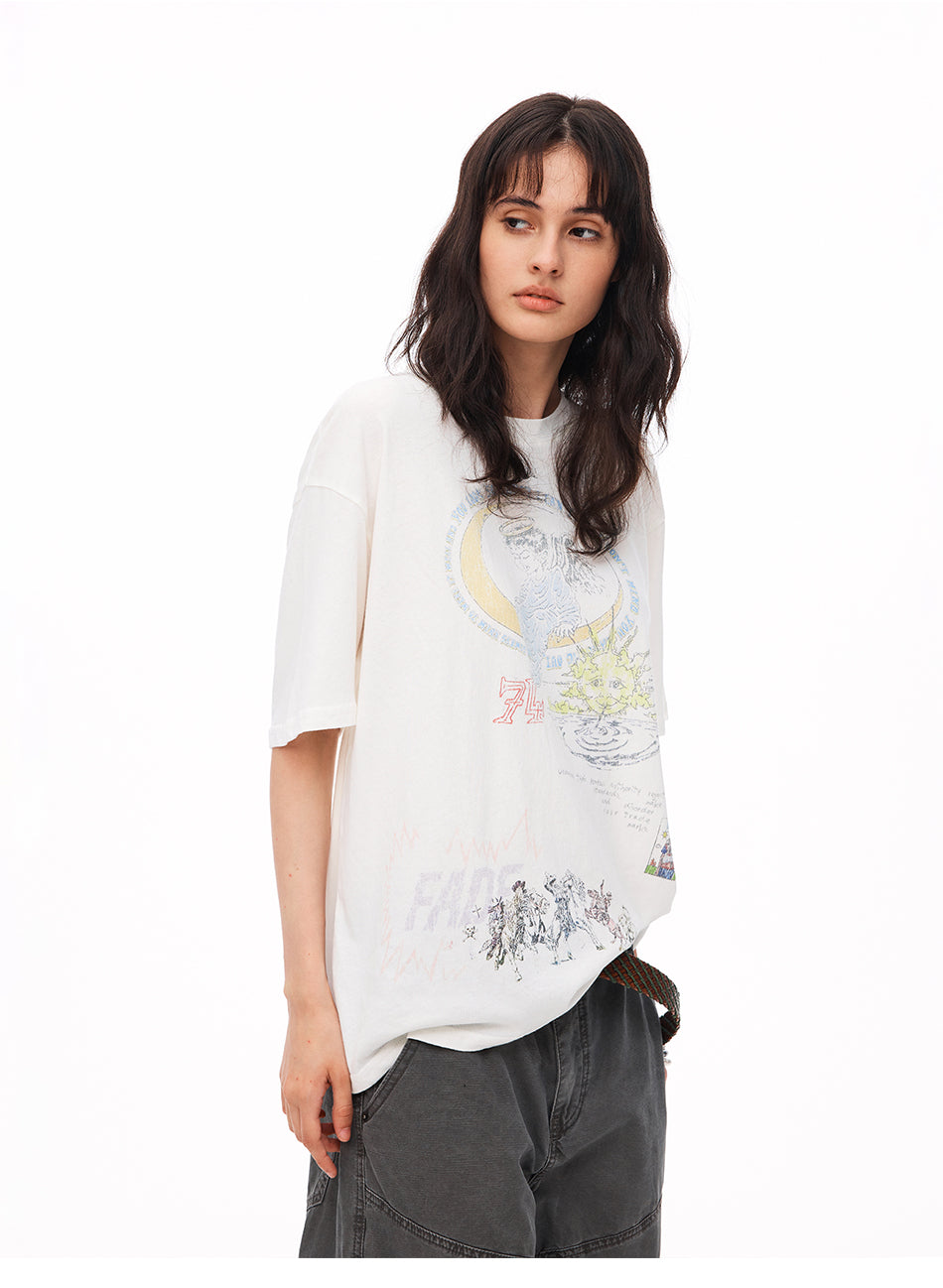 MADWITCH HAND-DRAWN ANGEL GRAFFITI WASHED TEE #TH151