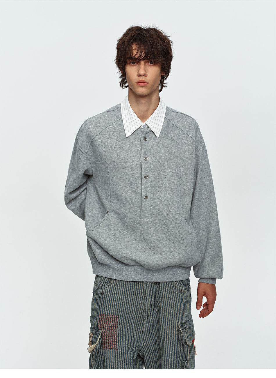 MADWITCH LAYERED HENLEY PREPPY RELAXED SWEATSHIRT #991508