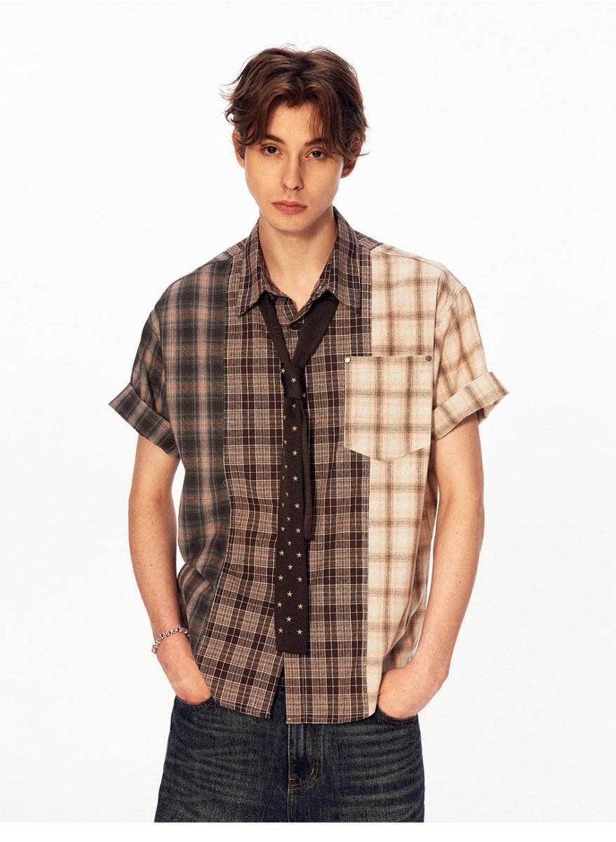 MADWITCH VINTAGE PLAID PATCHWORK SHIRT 991215 - MadWitch Store