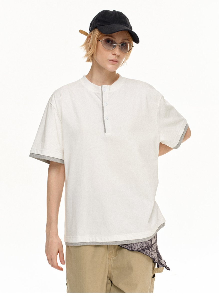 MADWITCH VINTAGE HENLEY FAUX LAYER TEE N2013 - MadWitch Store
