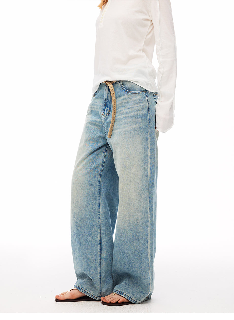 MADWITCH WASHED BUCKLE-BACK WIDE-LEG JEANS #CK9828