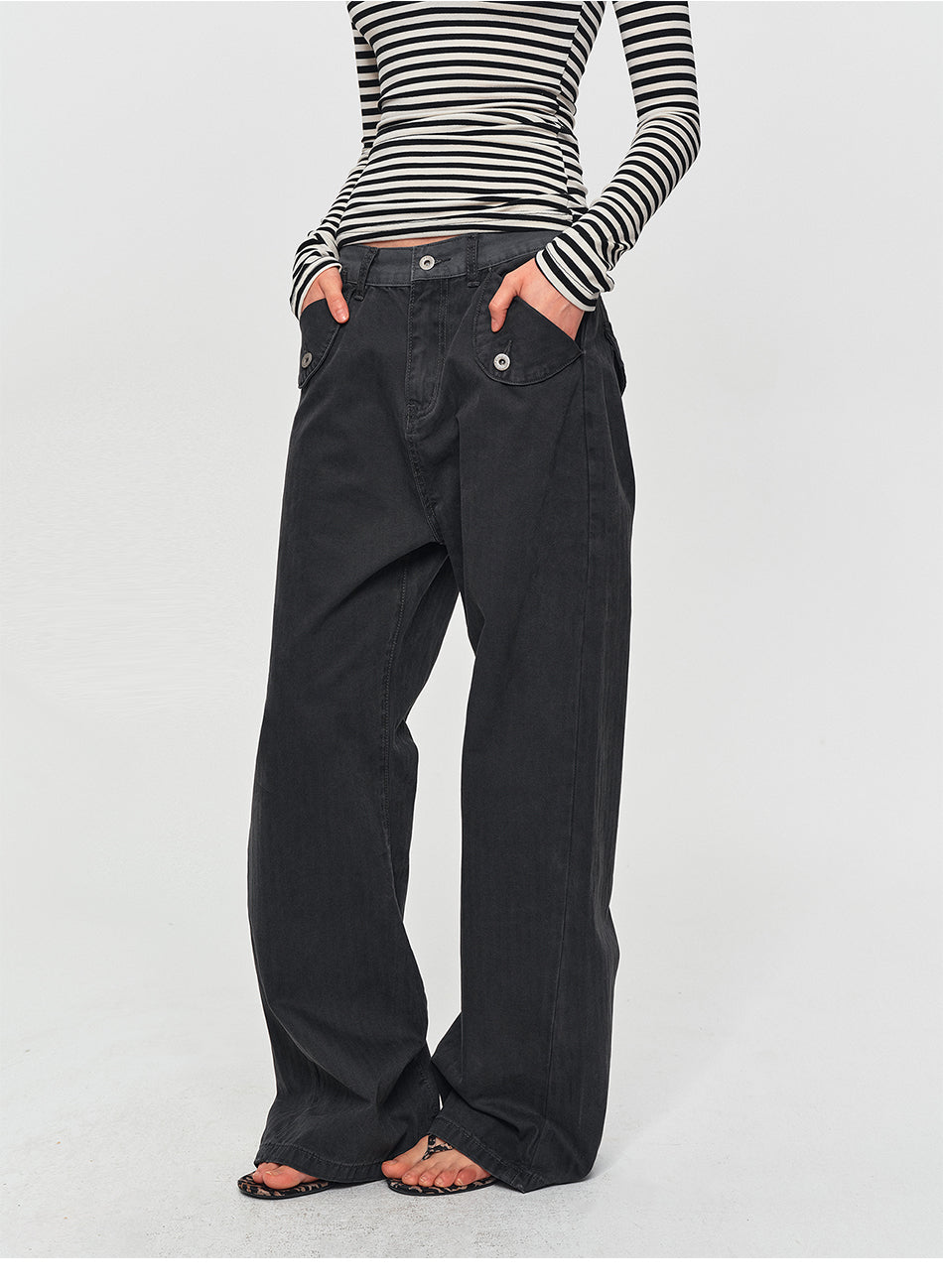 MADWITCH CONTRAST-WAIST FLAP-POCKET CARGO PANTS #Z071