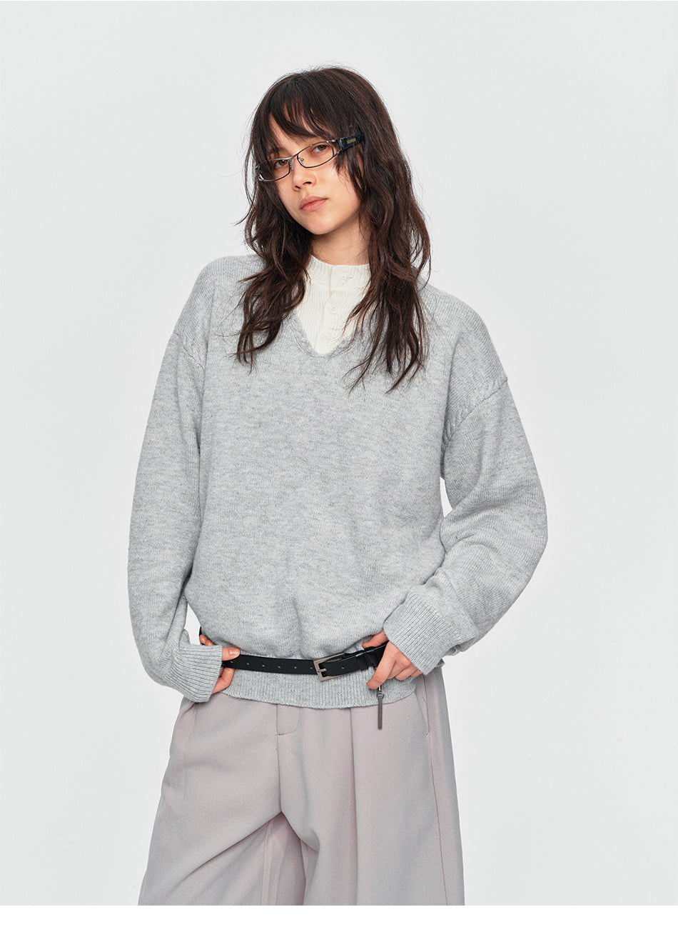 MADWITCH LAYERED HENLEY KNIT SWEATER #AW26832