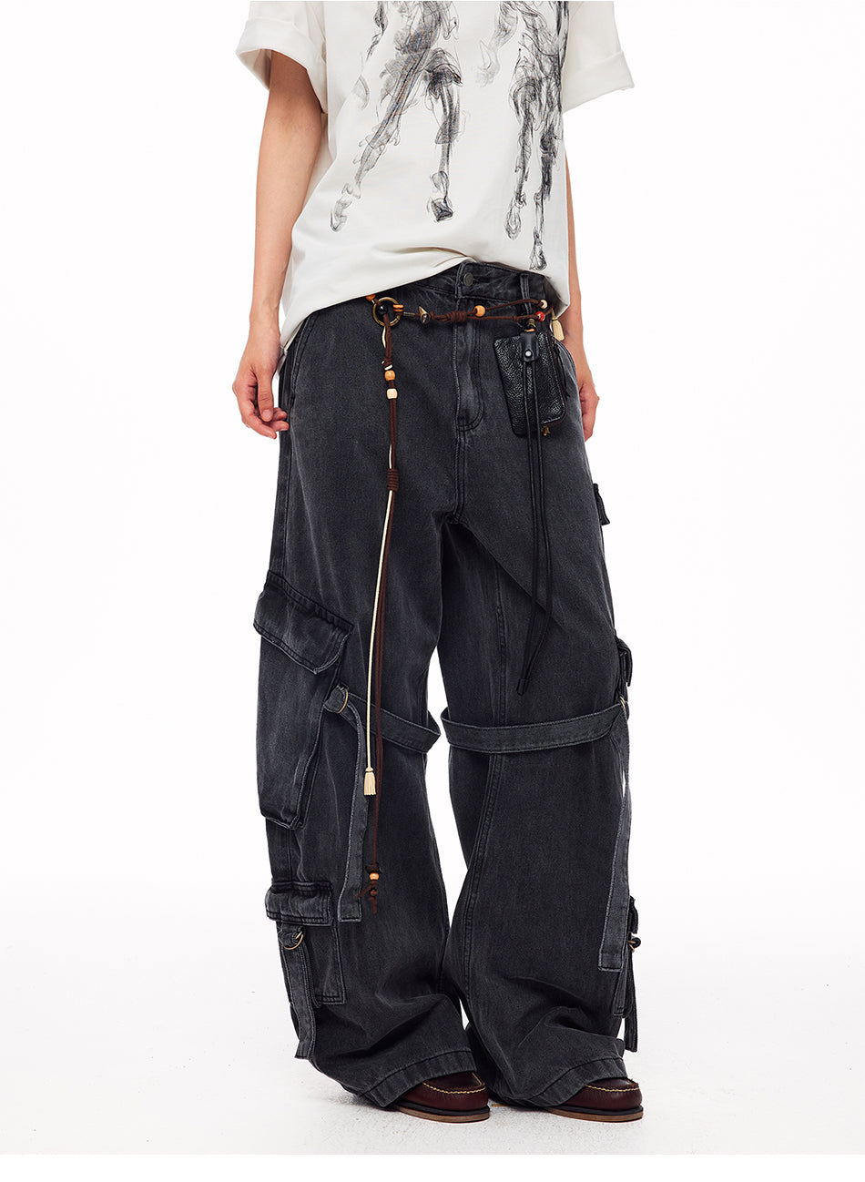 MADWITCH WASHED STRAPPED CARGO JEANS #MC2602