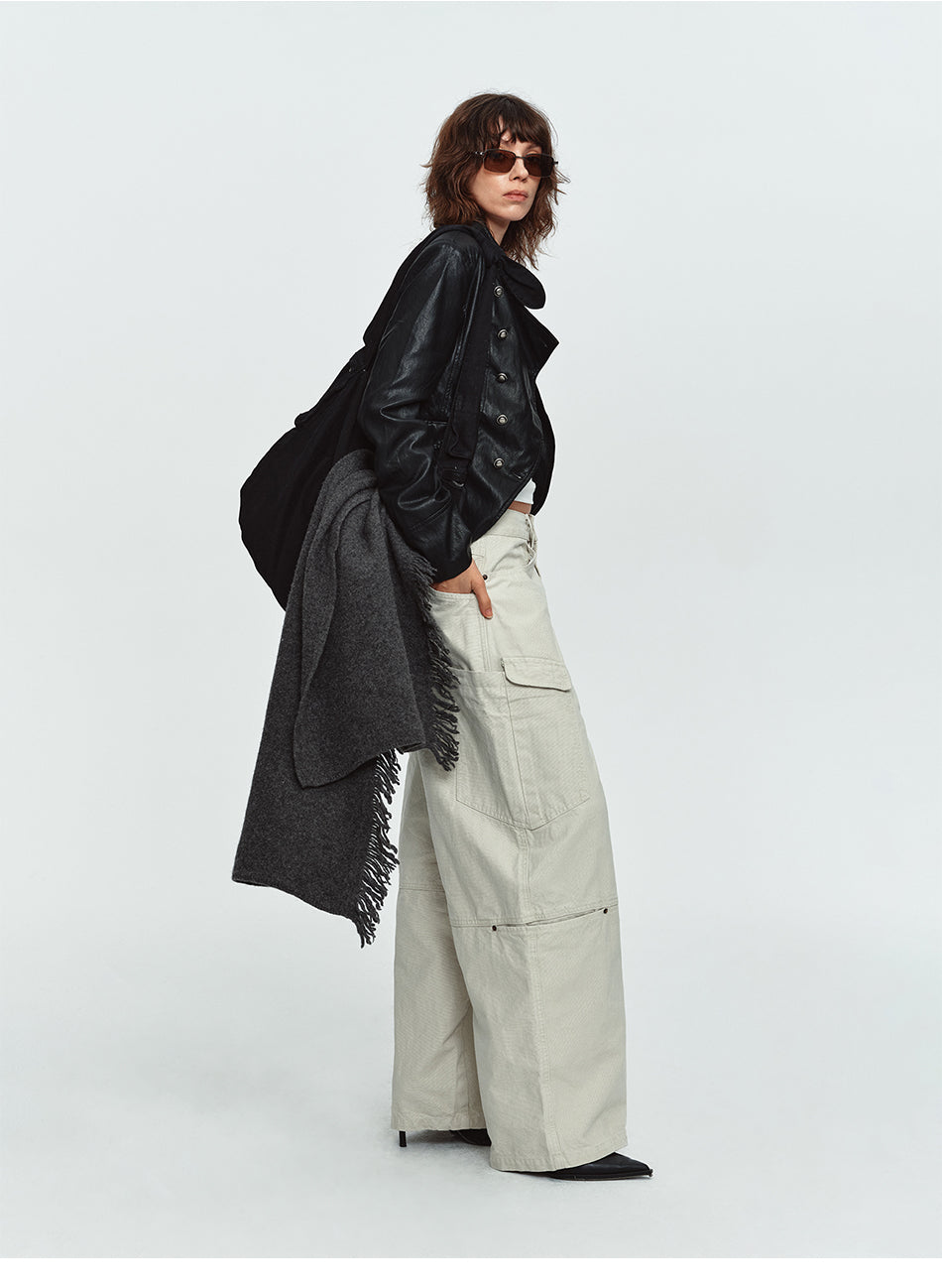MADWITCH WASHED MULTI-POCKET CURVED-LEG CARGO PANTS #DR9622