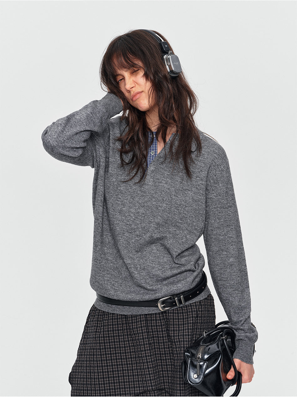 MADWITCH CONTRAST-COLLAR PLAID WOOL-BLEND CARDIGAN #11889