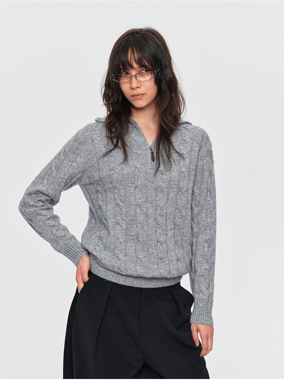 MADWITCH HALF-ZIP CABLE-KNIT WOOL-BLEND SWEATER #11809