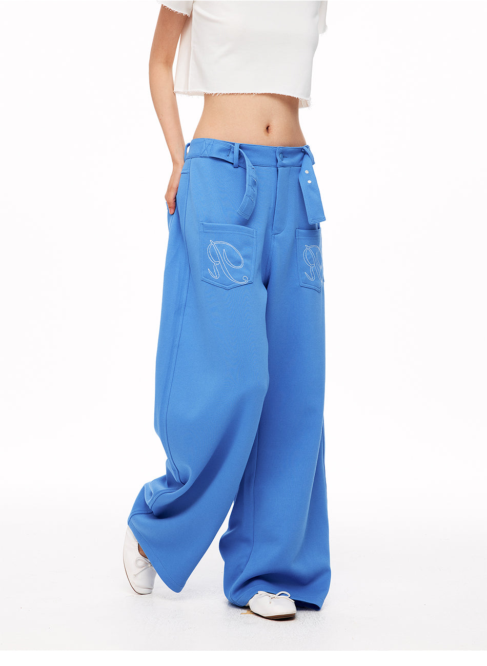 MADWITCH EMBROIDERED BACK-STRAP WIDE-LEG SWEATPANTS #L2026554