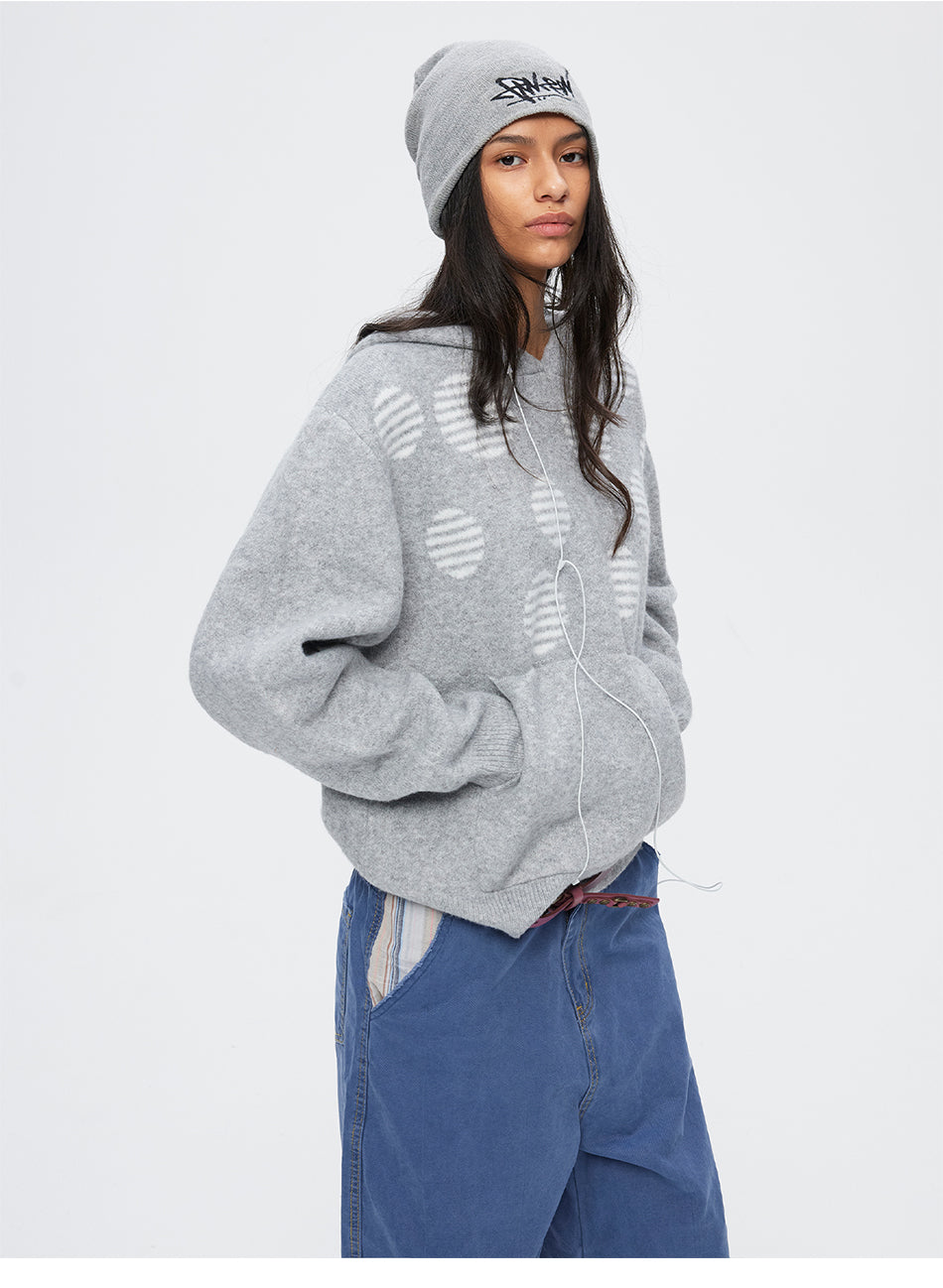 MADWITCH POLKA-DOT JACQUARD CROPPED HOODED SWEATER #MYC033