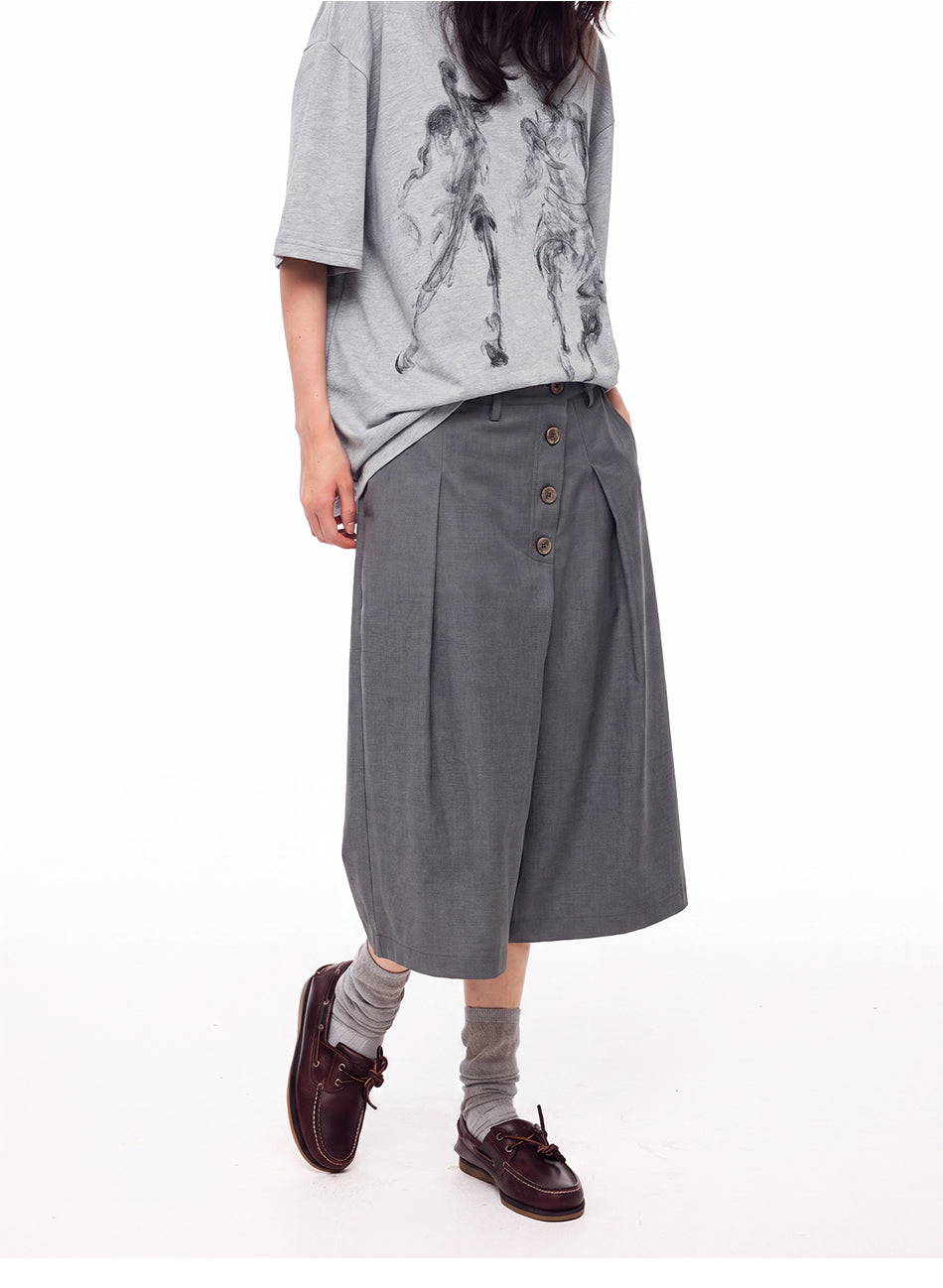 MADWITCH ASYMMETRIC BUTTONED WIDE-LEG CAPRI PANTS #C1012