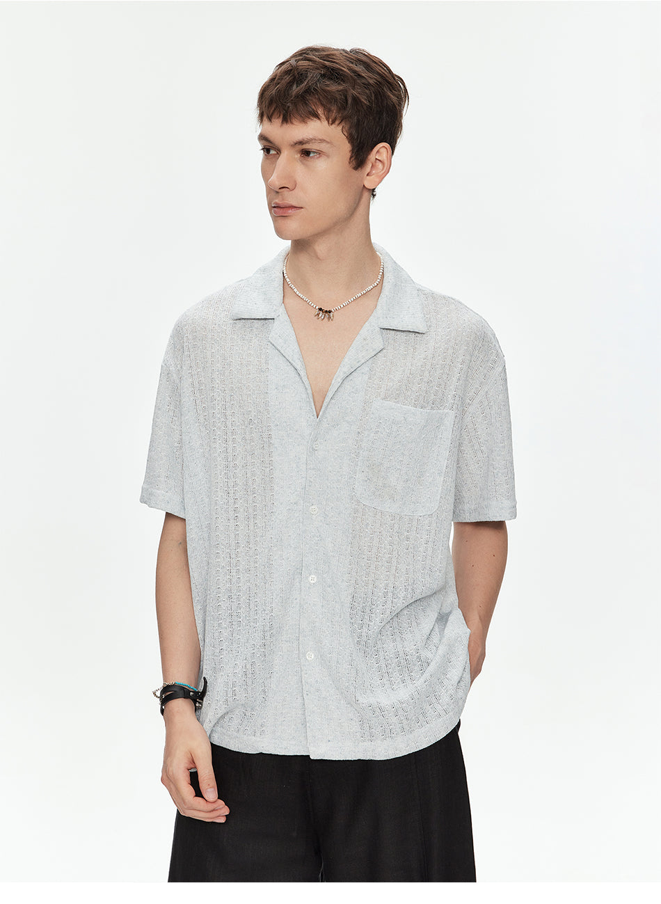 MADWITCH LINEN TEXTURE CUBA COLLAR SHIRT #C2651C26