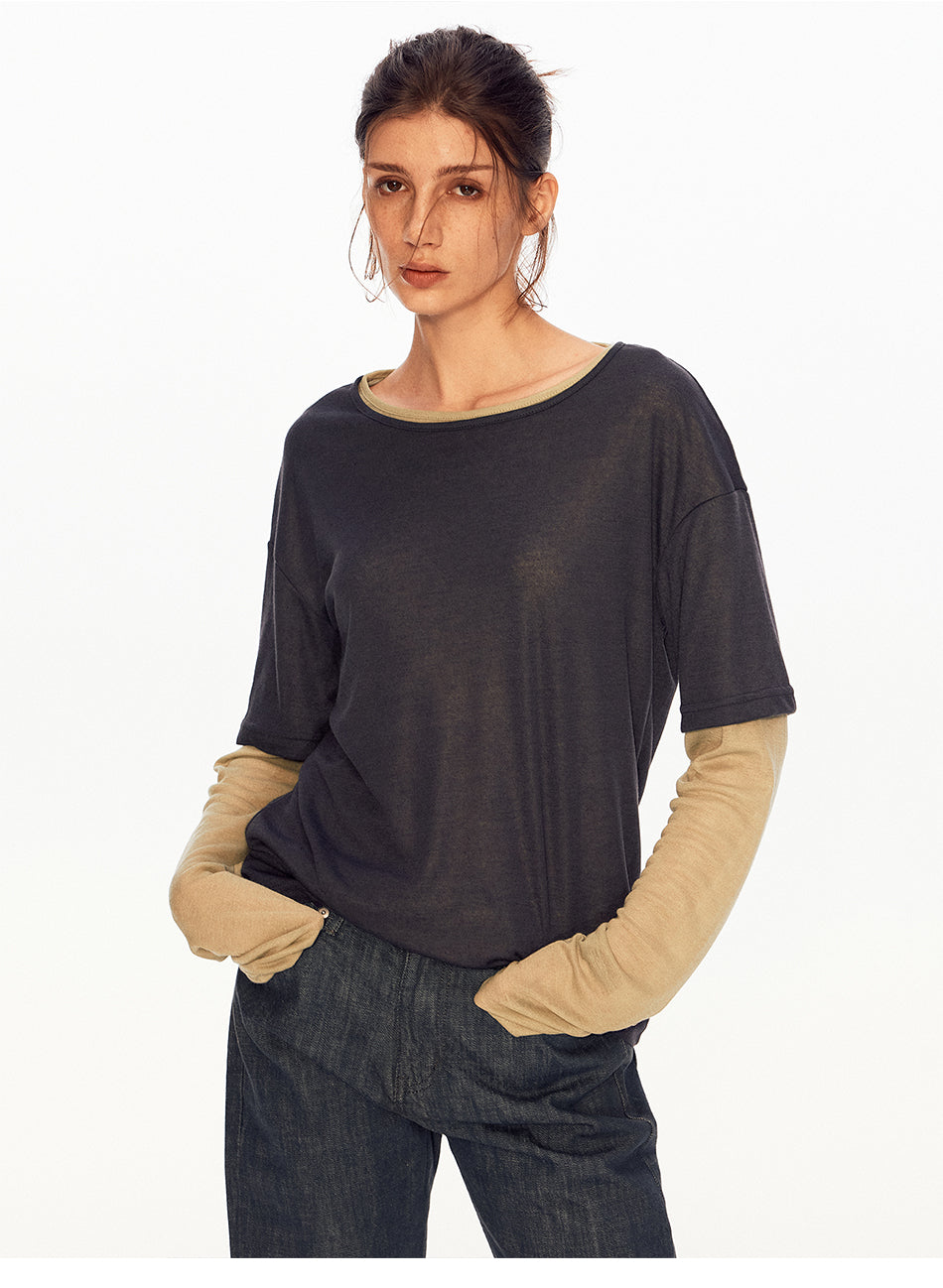 MADWITCH VINTAGE FAUX LAYER LONG TEE #27475