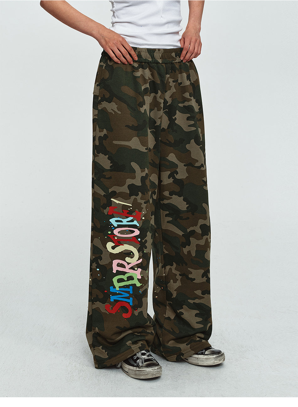 MADWITCH GRAFFITI CAMO-PRINT WIDE-LEG LOUNGE PANTS #C1062