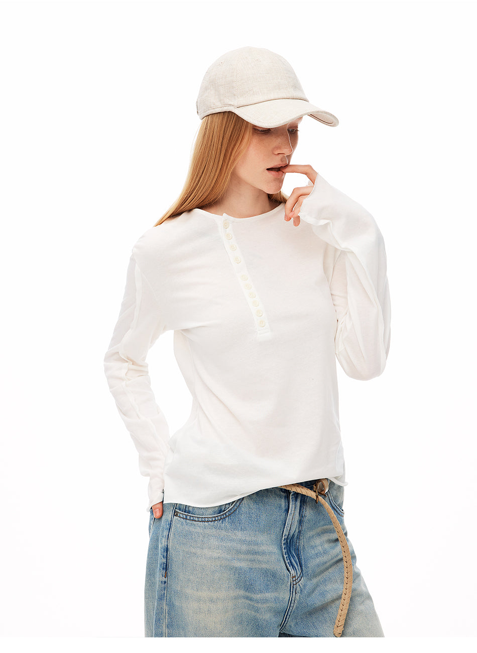 MADWITCH ASYMMETRIC PLACKET LYOCELL LINEN TEE #TC157