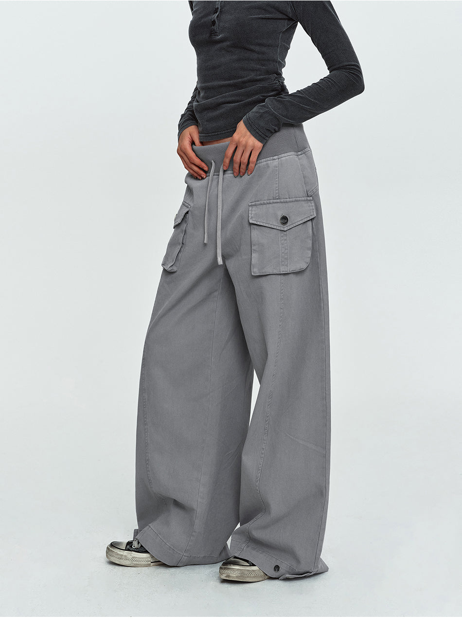 MADWITCH OVERSIZED-POCKET DRAWSTRING WIDE-LEG CARGO PANTS #DR6316