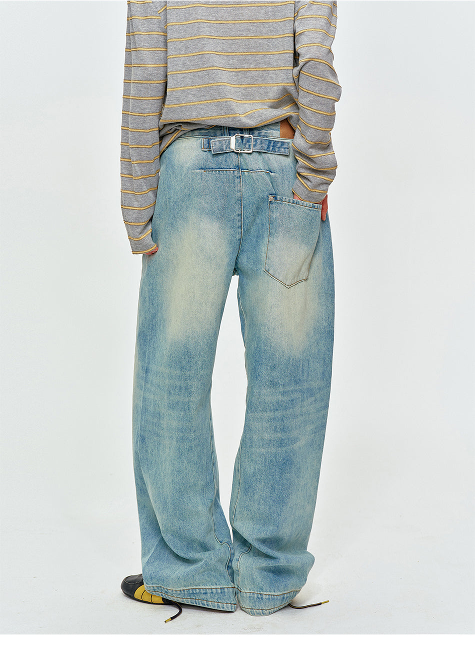 MADWITCH CINCH-BACK CURVED WIDE-LEG JEANS #CK9823