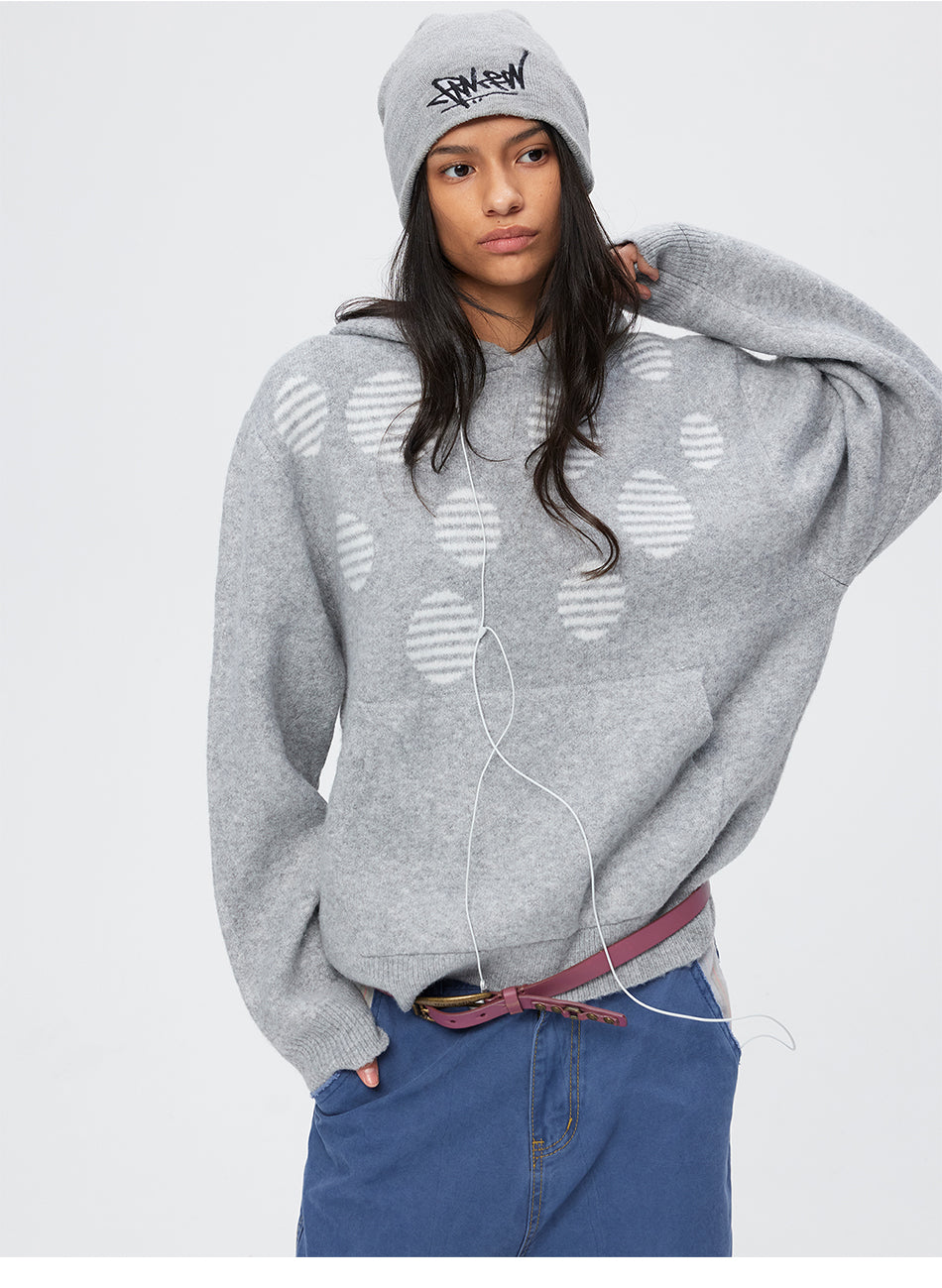 MADWITCH POLKA-DOT JACQUARD CROPPED HOODED SWEATER #MYC033