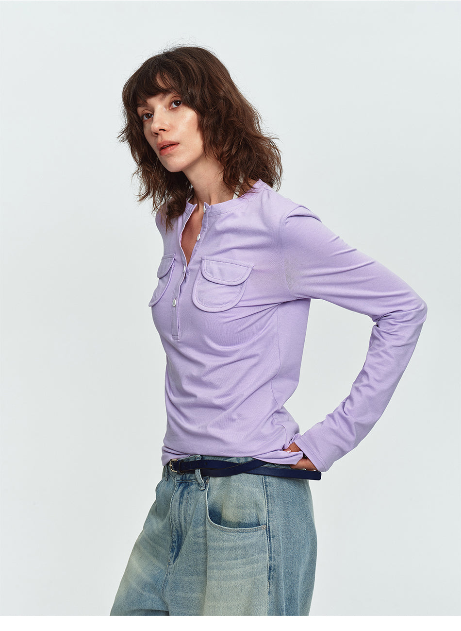 MADWITCH LYOCELL-BLEND DUAL-POCKET HENLEY SHIRT #MD26801C