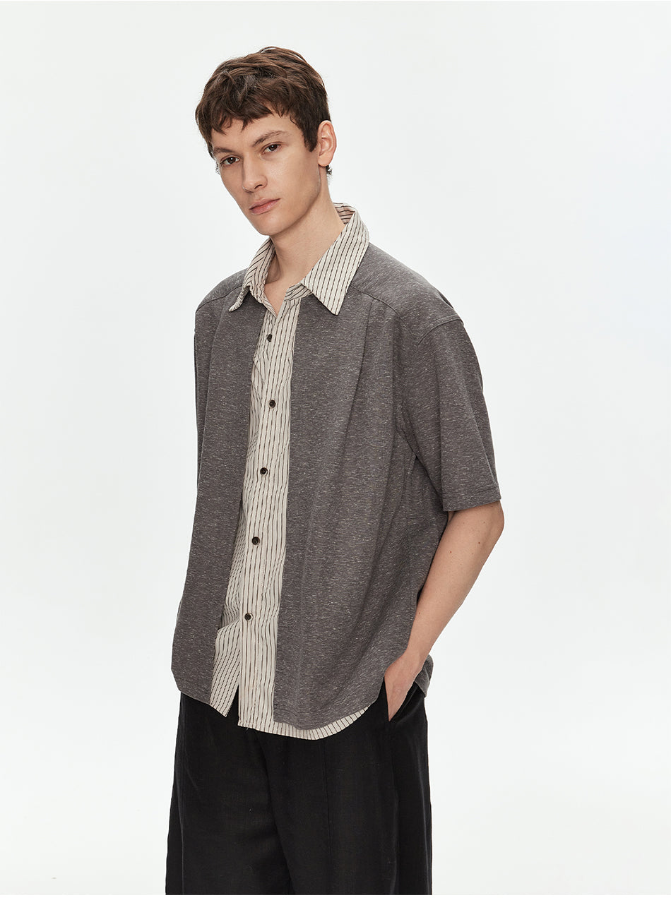 MADWITCH LINEN BLEND SHIRT COLLAR TEE #880925