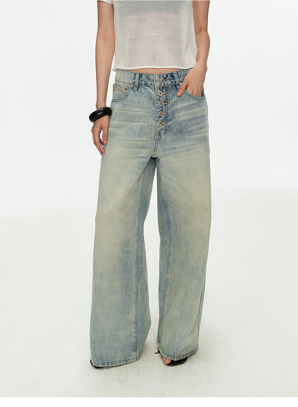 MADWITCH VINTAGE CURVED BUTTON WIDE JEANS #G60041