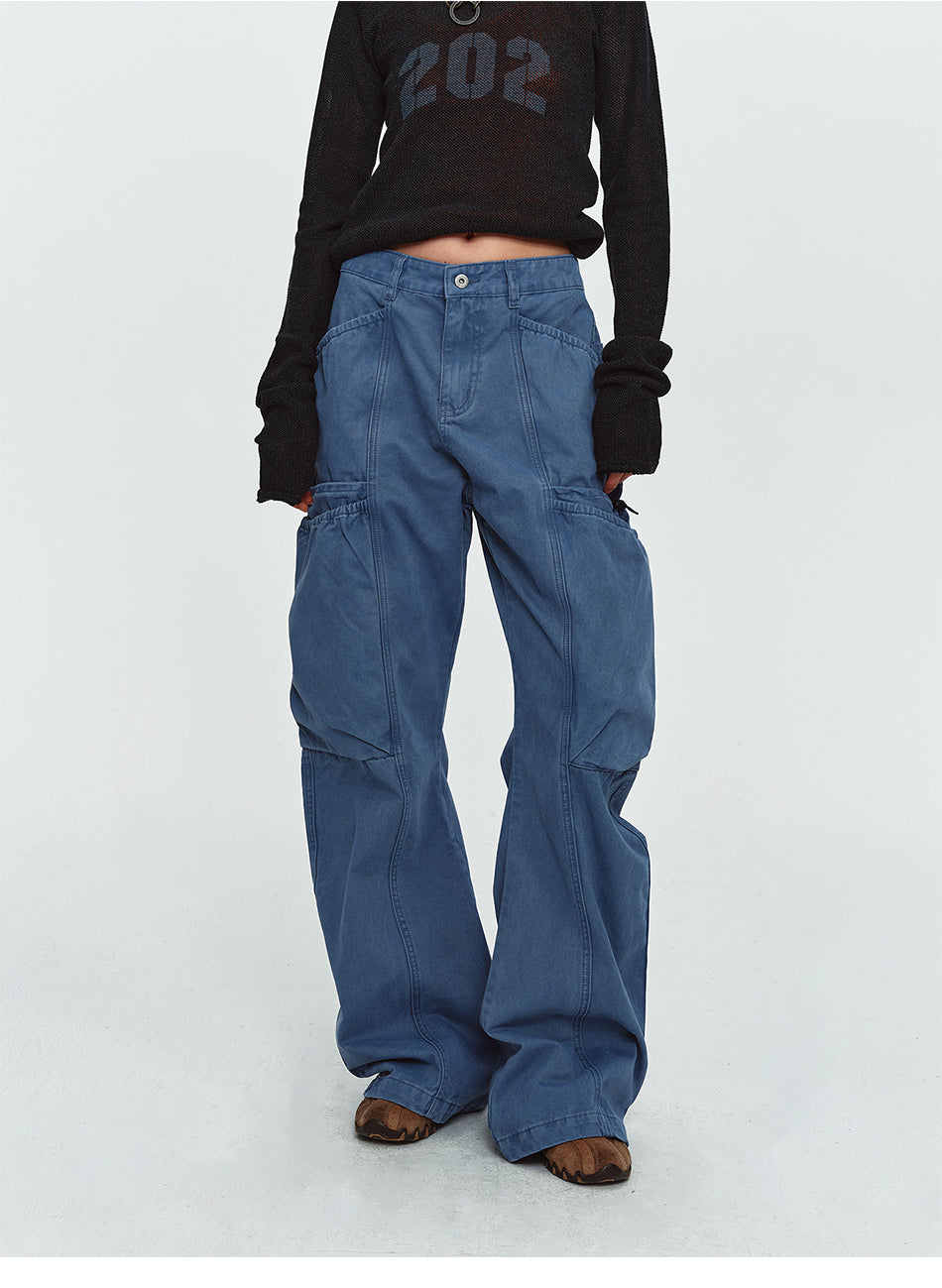 MADWITCH WASHED PANELLED WIDE-LEG CARGO PANTS #DR9623