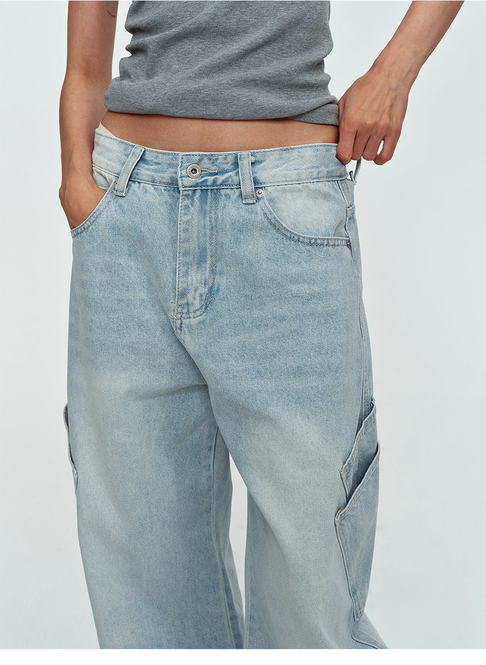 MADWITCH SIDE-POCKET LIGHT-WASH CURVED-LEG JEANS #K7388