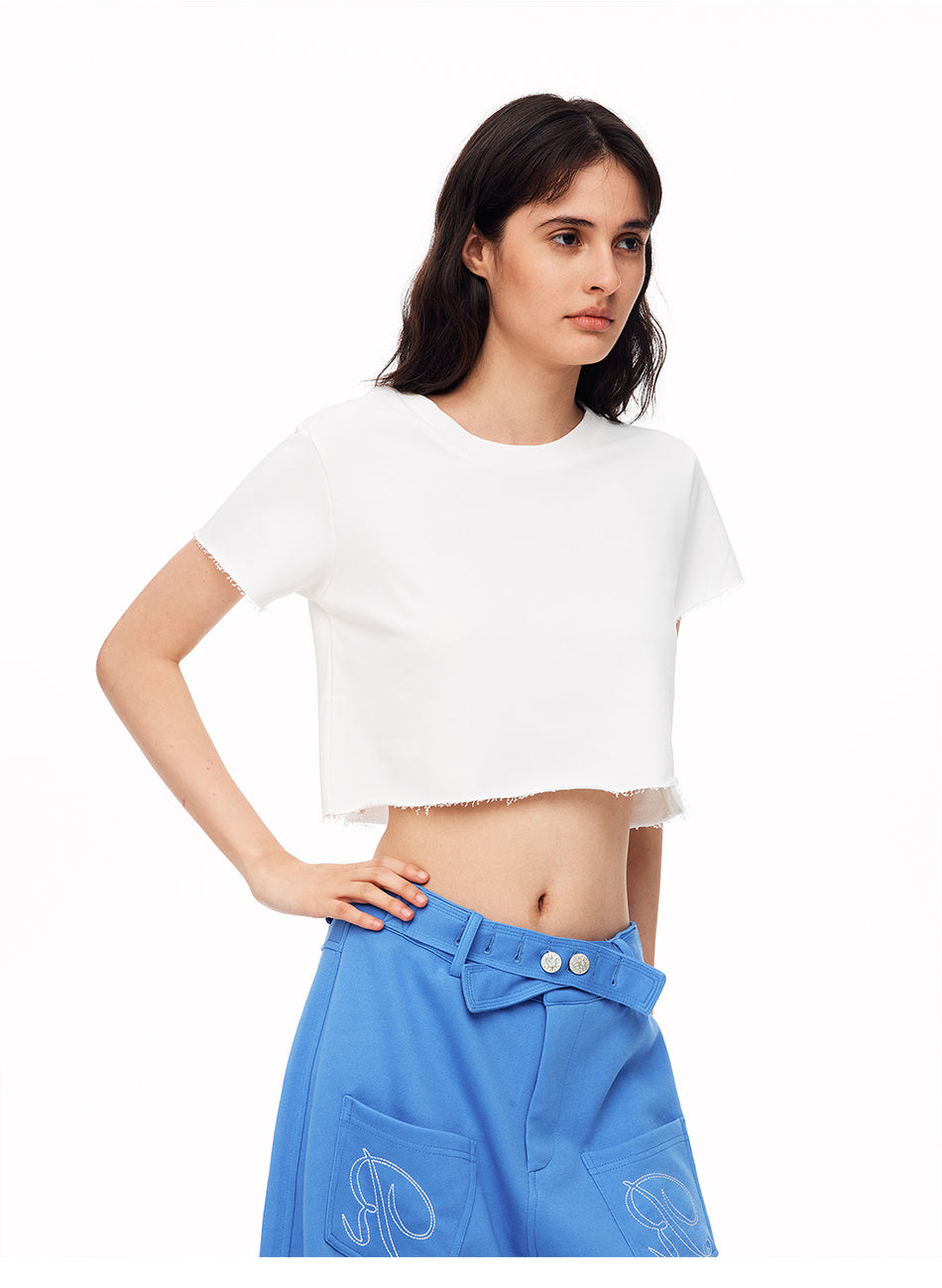 MADWITCH RAW EDGE CROPPED CREWNECK TEE #2026569