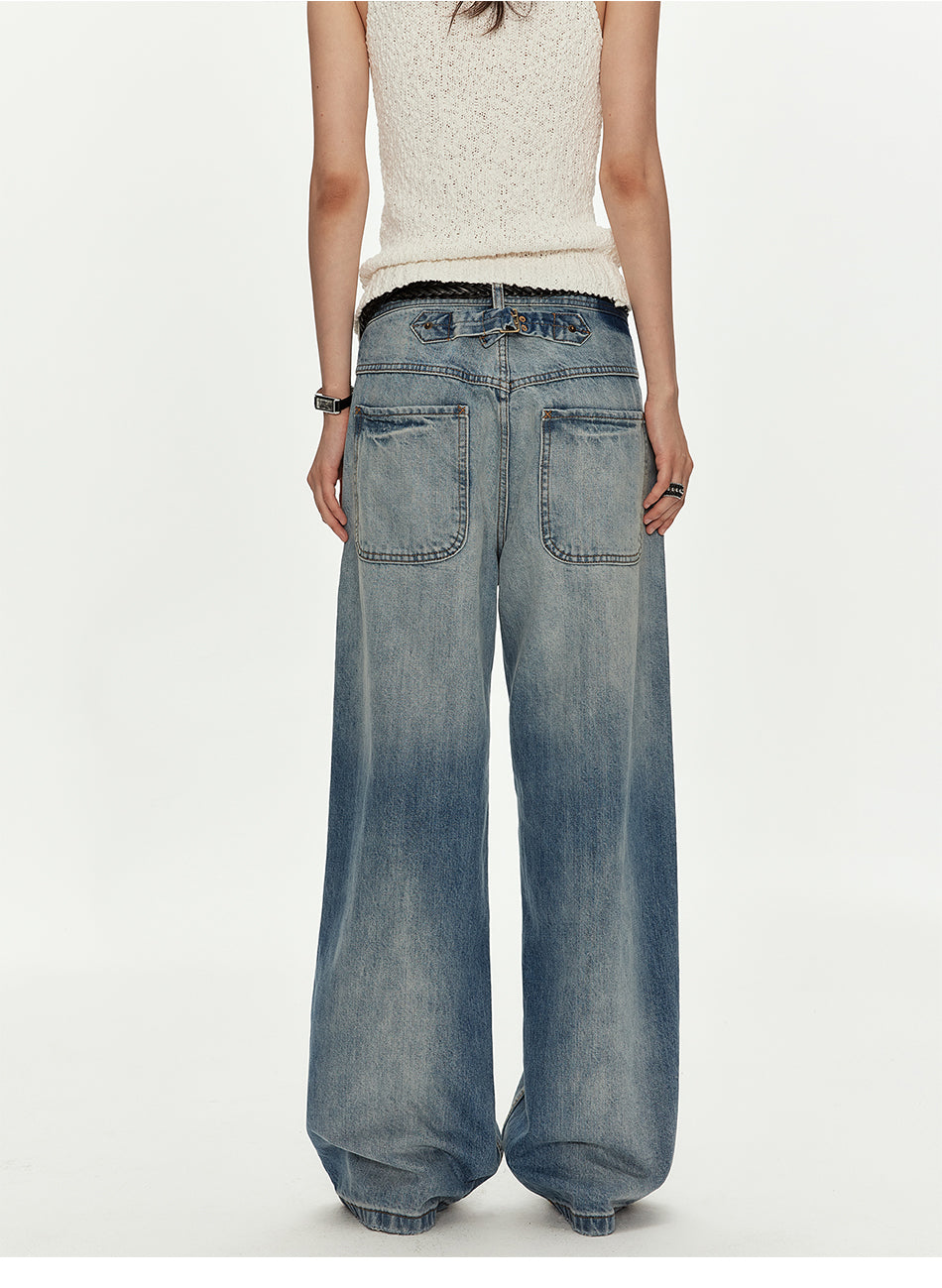 MADWITCH VINTAGE WASHED MARTINGALE WIDE JEANS #GPC9812