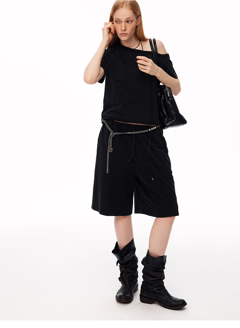 MADWITCH ASYMMETRIC OFF-SHOULDER SHIRT & CAPRI SET #C2026361 & C2026360