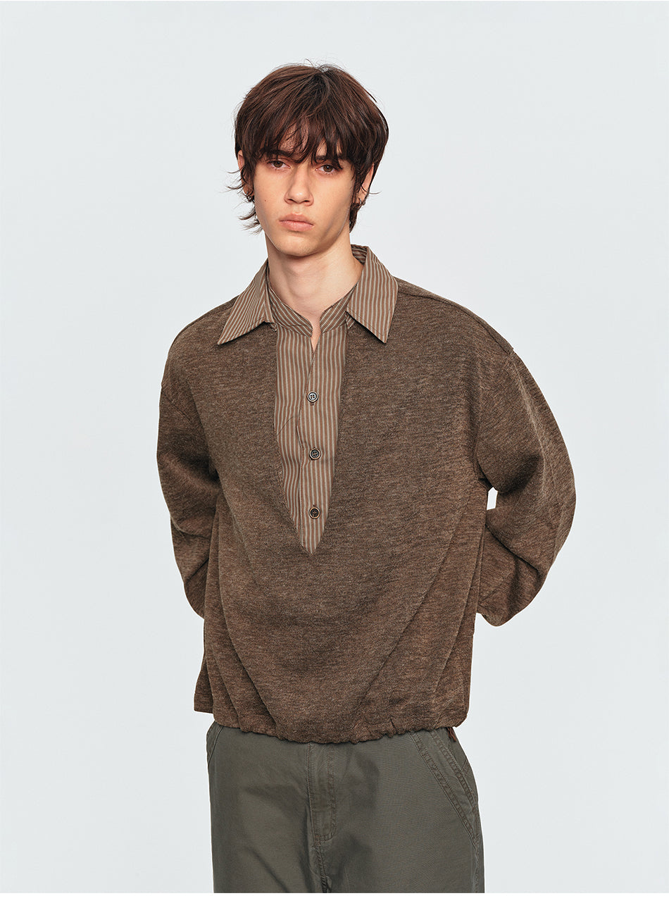 MADWITCH LAYERED CONTRAST-COLLAR POLO SWEATSHIRT #880661