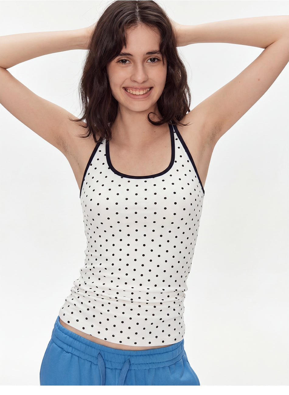 MADWITCH CONTRAST POLKADOT CRUNCHED TANK TOP #G26428