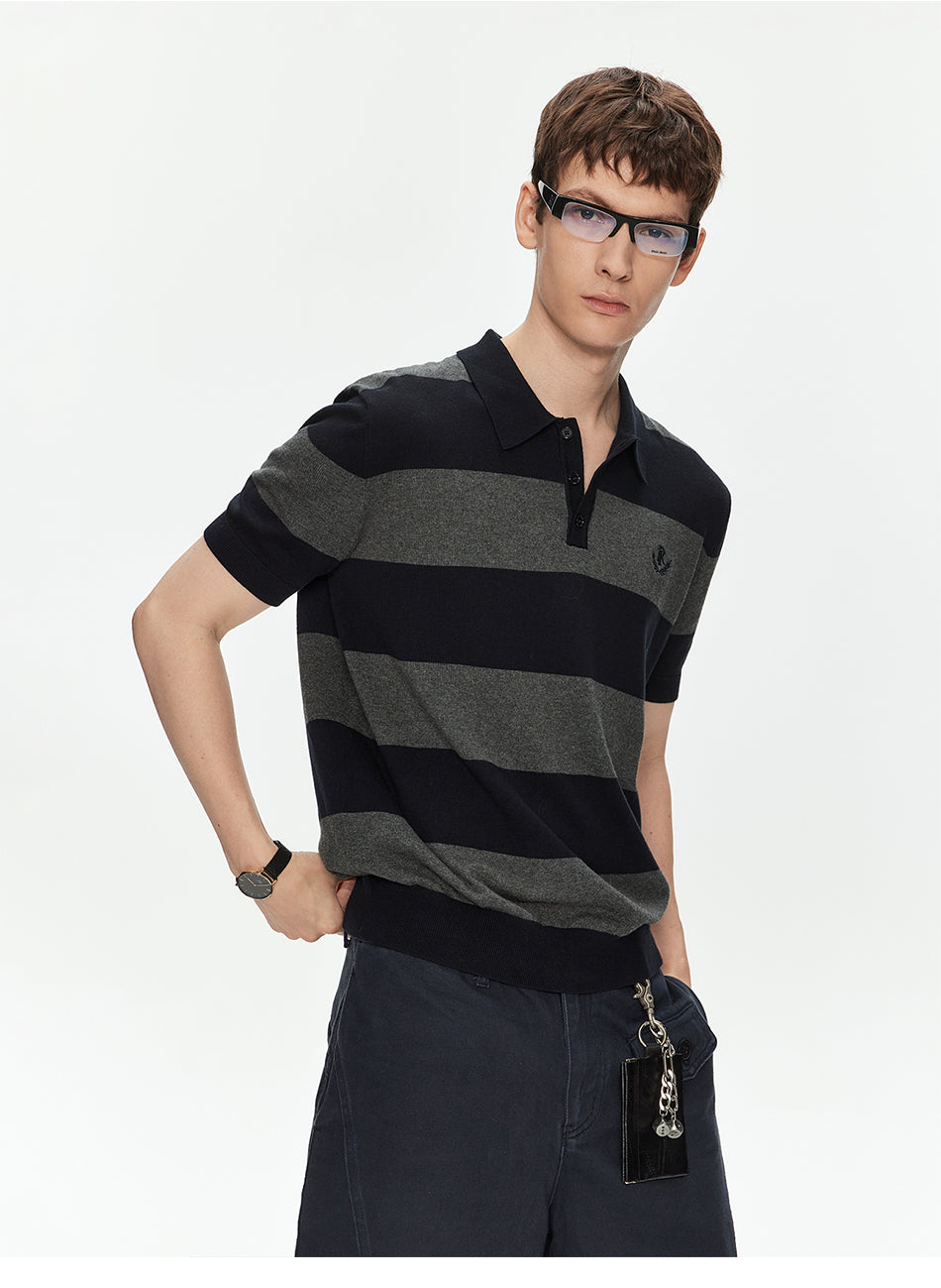 MADWITCH EMBROIDERED STRIPED KNIT POLO SHIRT #27512
