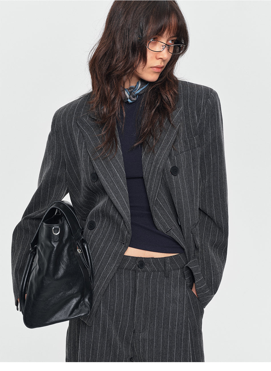 MADWITCH STRIPED DOUBLE-BREASTED OVERSIZED BLAZER #AW26123