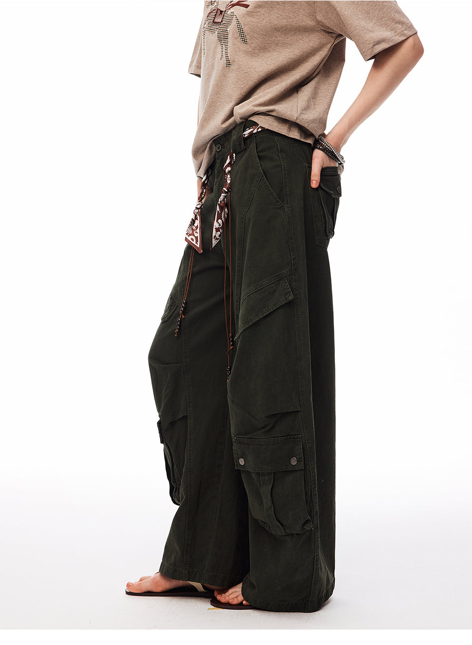 MADWITCH WASHED CURVED-LEG CARGO TROUSERS #5869