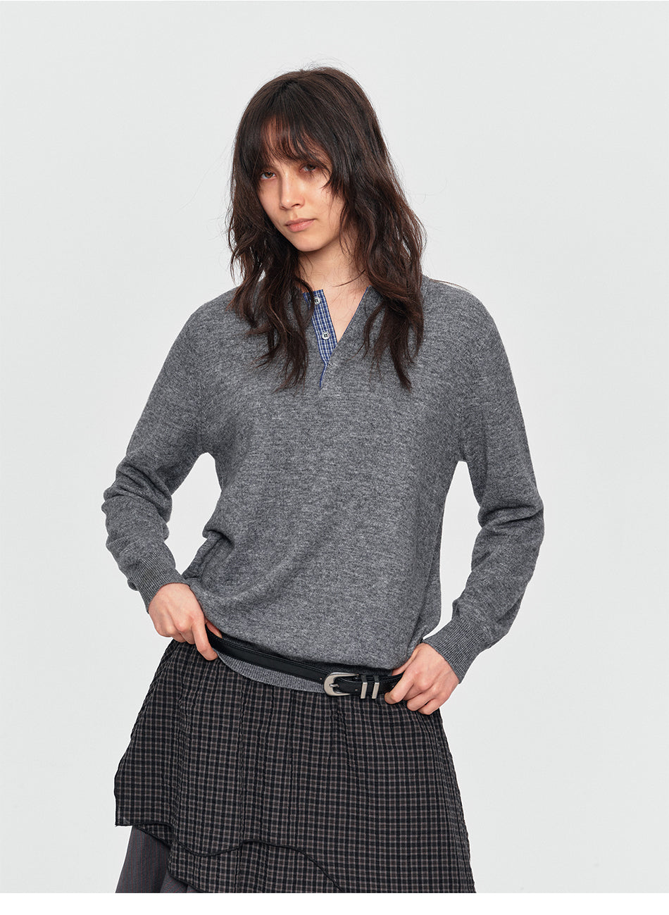 MADWITCH CONTRAST-COLLAR PLAID WOOL-BLEND CARDIGAN #11889