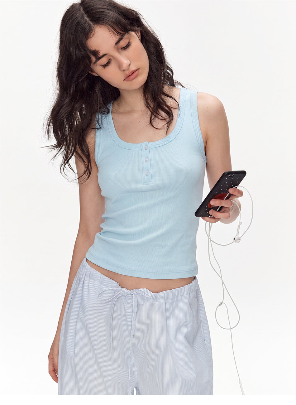 MADWITCH MINIMALIST U-NECK CROPPED RIBBED TANK TOP #C2026329