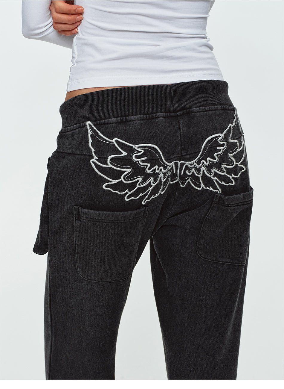 MADWITCH WING-EMBROIDERED WASHED FLARED CARGO SWEATPANTS #L2026705