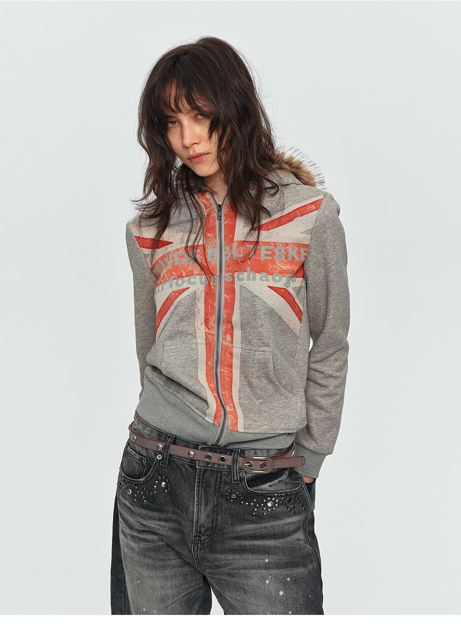 MADWITCH UNION JACK FUR-COLLAR HOODIE #2026553