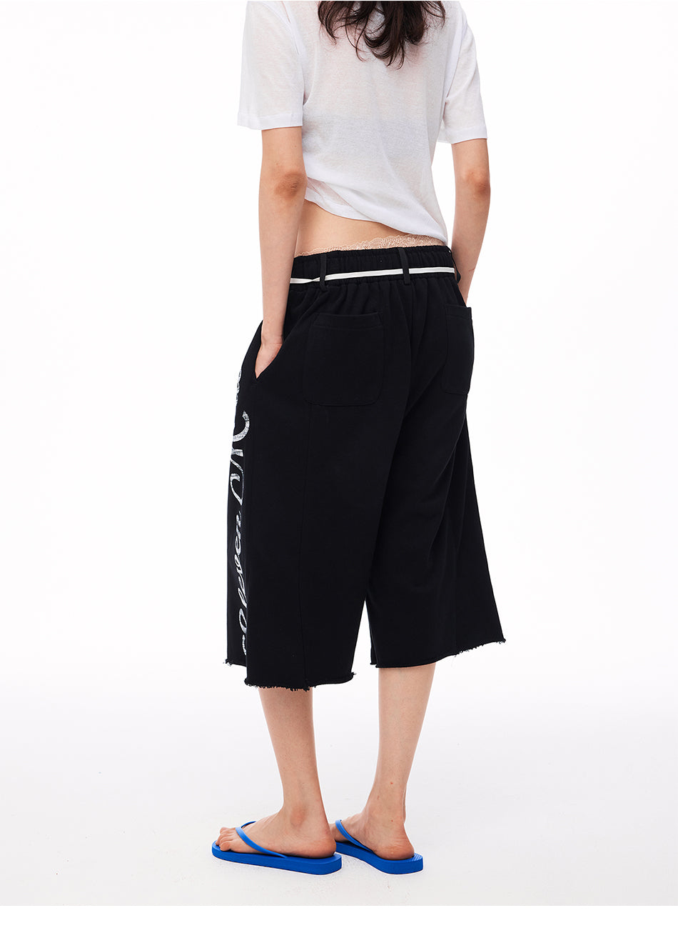 MADWITCH VINTAGE GRAPHIC RAW EDGE SWEAT CAPRI PANTS #CK280D