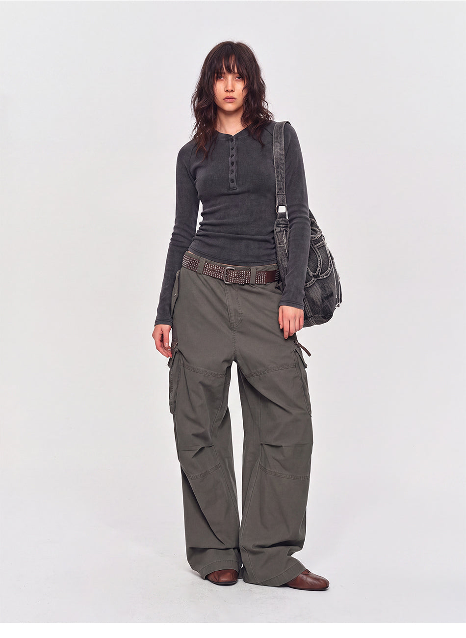 MADWITCH WASHED RUCHED CROPPED HENLEY #G2026125