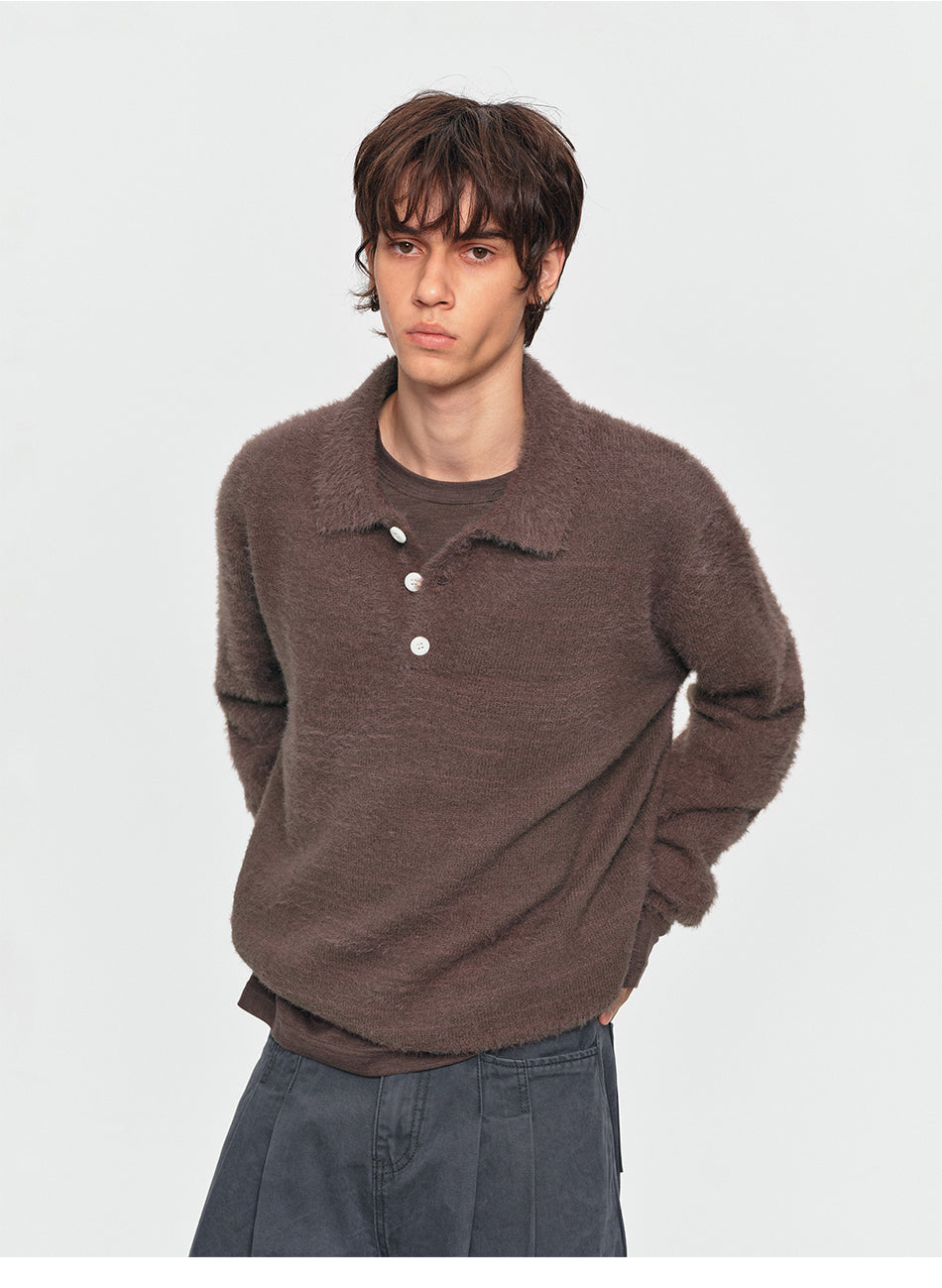 MADWITCH FAUX-MINK POLO KNIT SWEATER #RM34