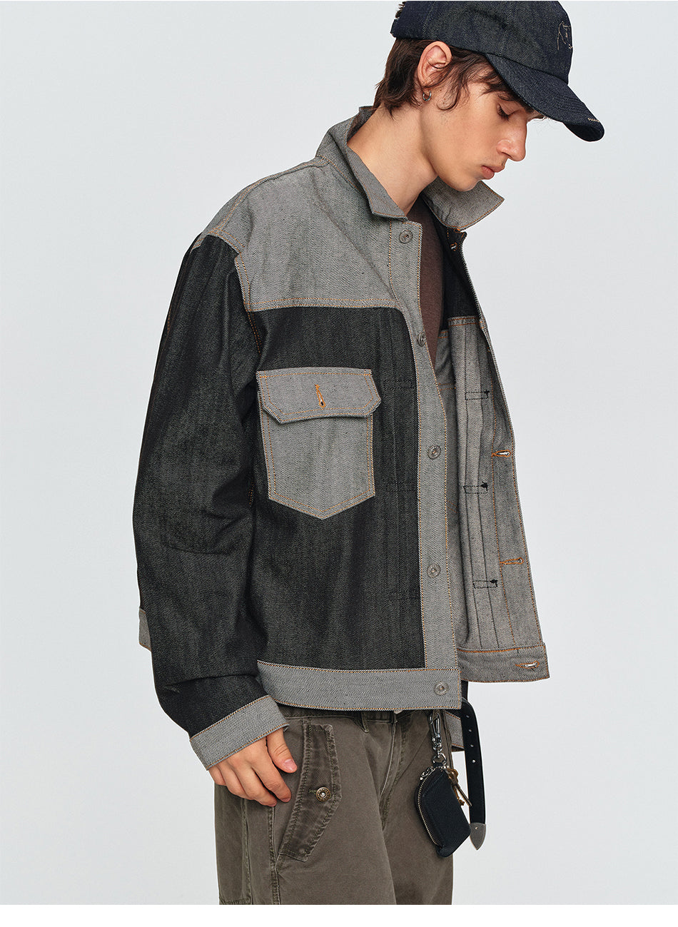 MADWITCH CONTRAST-COLLAR DUAL-POCKET CROPPED DENIM JACKET #2606WT3023