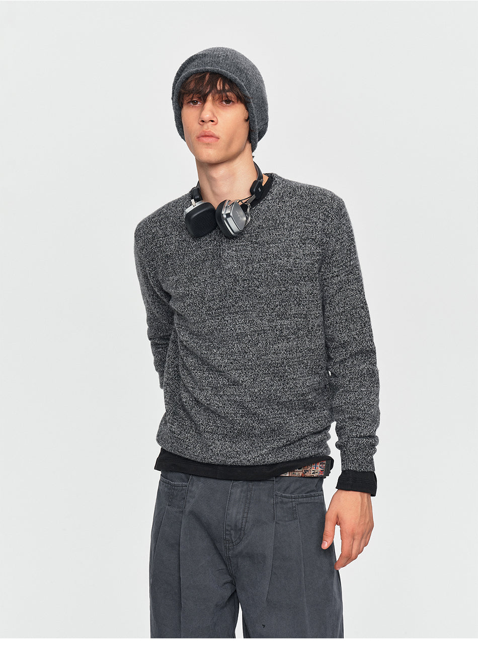 MADWITCH TEXTURED MARLED WOOL-BLEND HENLEY SWEATER #11826