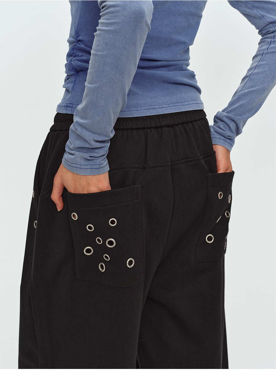 MADWITCH EYELET STUDDED WIDE-LEG SWEATPANTS #CK61109