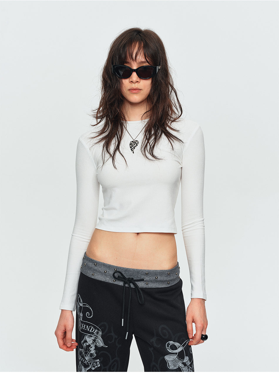 MADWITCH CROPPED RIBBED LONG TEE #C2026347