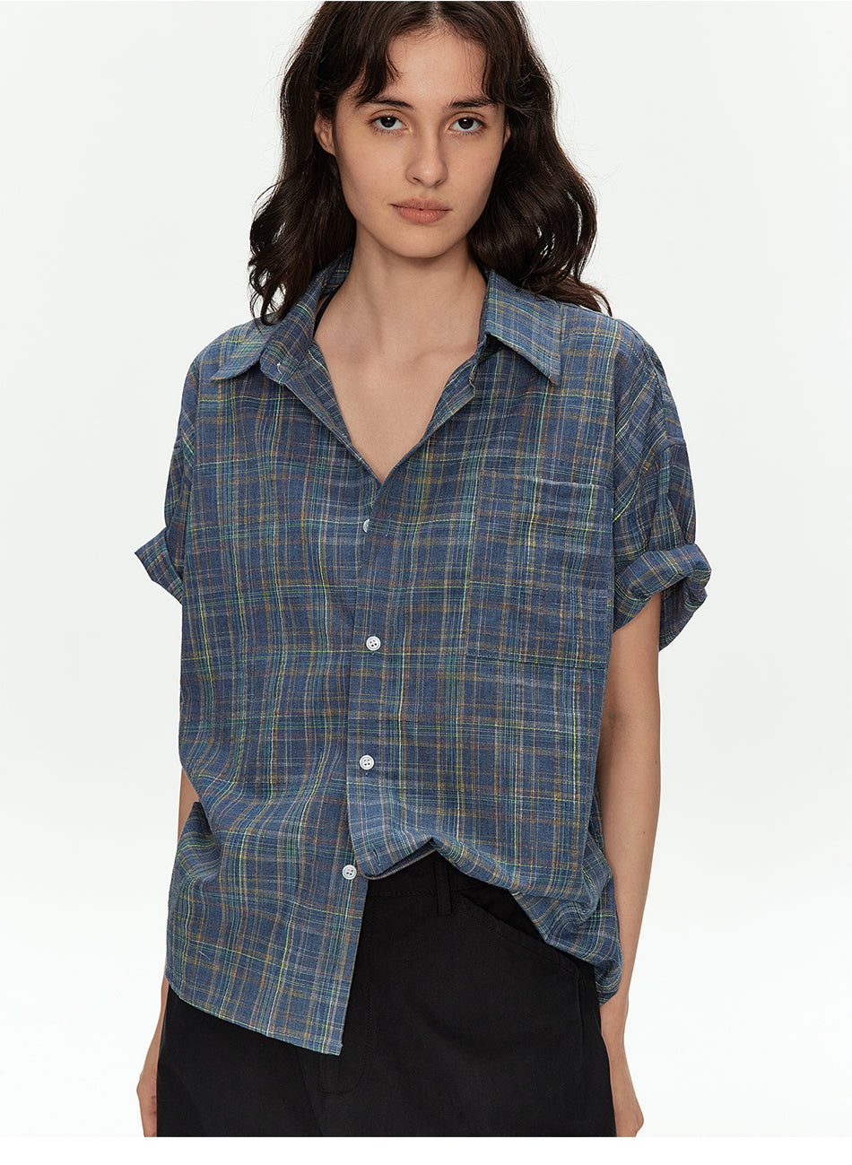 MADWITCH VINTAGE PLAID SHORT SLEEVE SHIRT #B171
