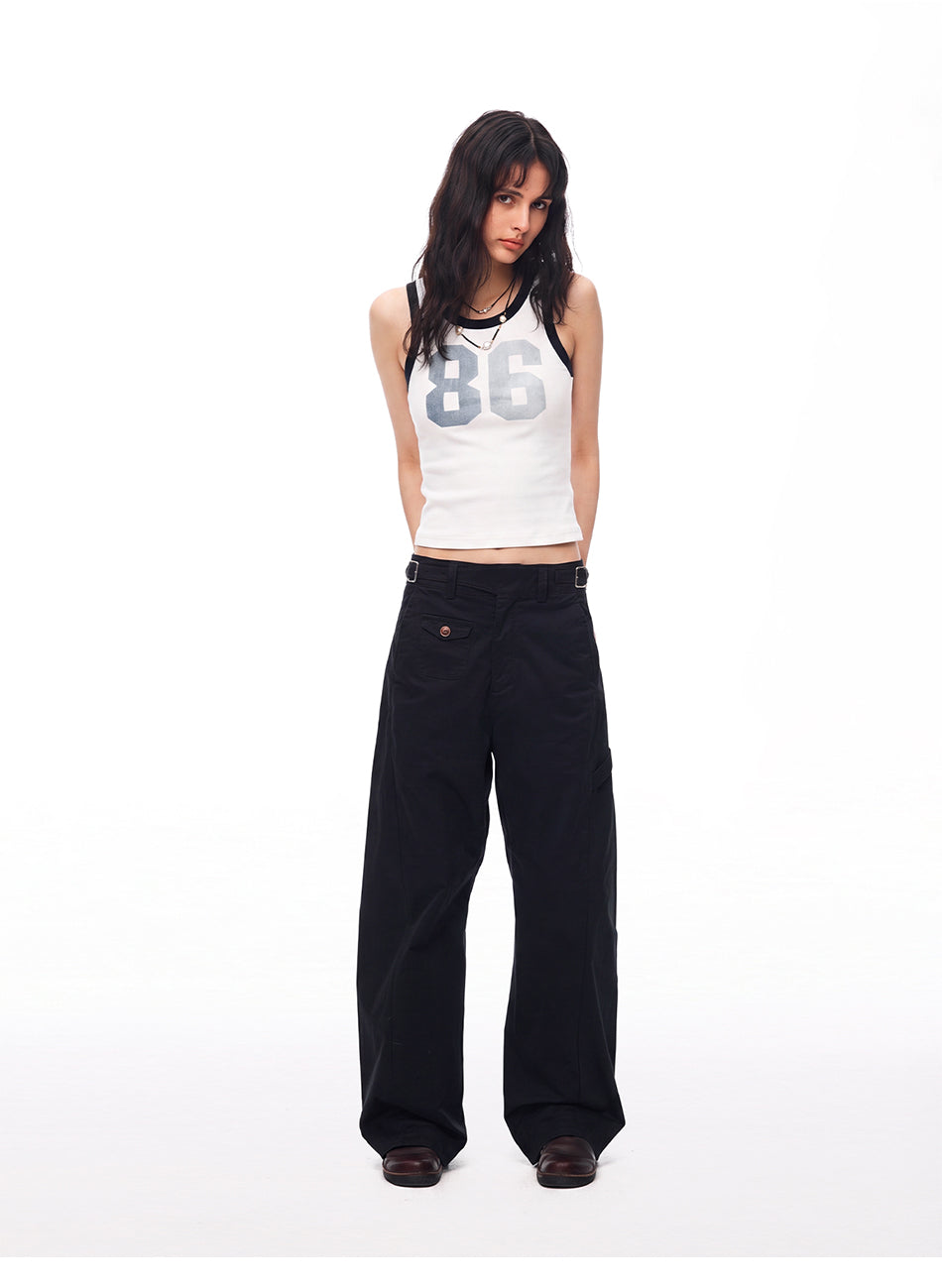 MADWITCH CONTRAST-TRIM GRAPHIC RIBBED CROPPED TANK TOP #BC165N