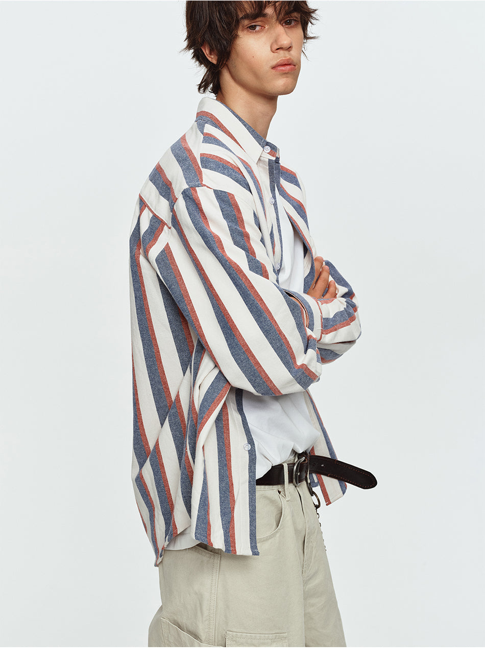 MADWITCH RED-AND-BLUE STRIPED OVERSIZED SHIRT #B302