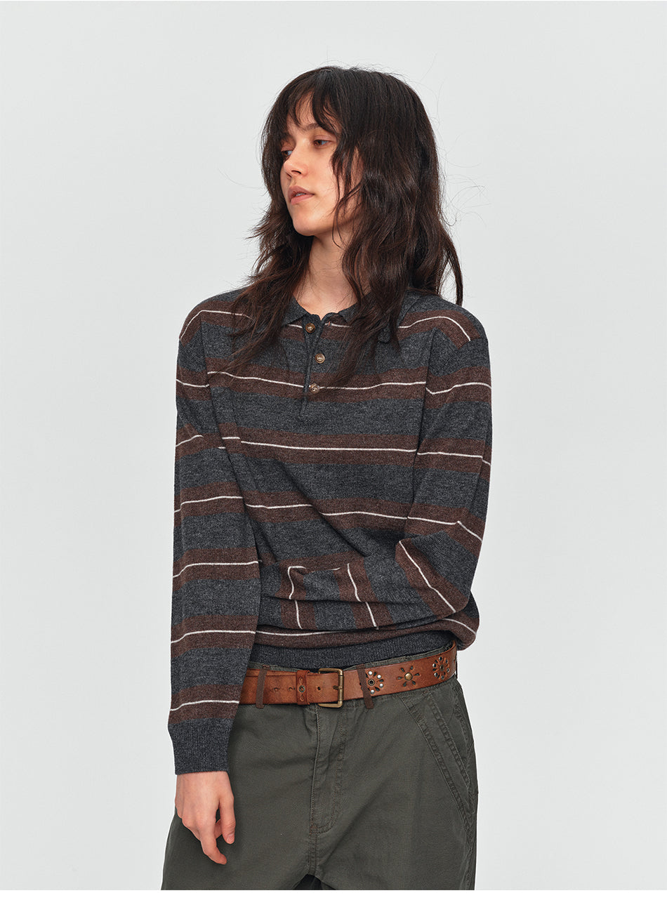 MADWITCH CONTRAST-STRIPE WOOL-BLEND POLO SWEATER #32873